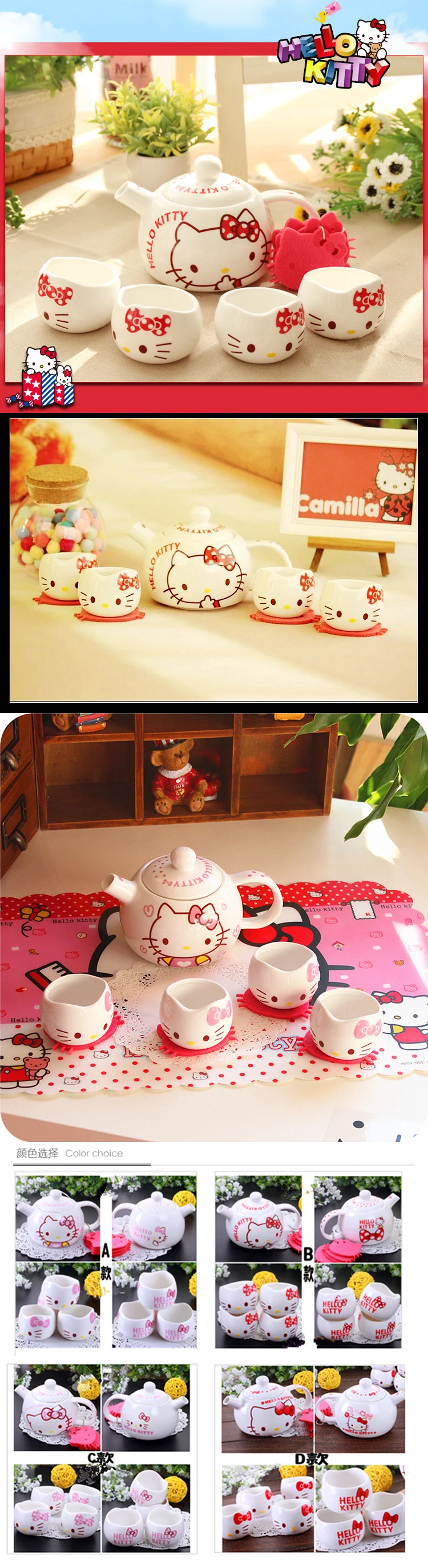 Hello kitty Jindezhen мультфильм керамический s керамический чайник превосходит Восхитительный Прекрасный Кот Набор фарфорового чайника самовар 5 шт