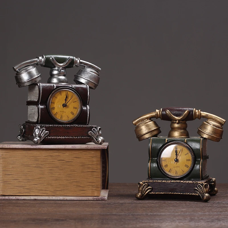 The resin european-style creative telephone clock, antique set of cafe bar cafe shop handicraft soft adornment decoration