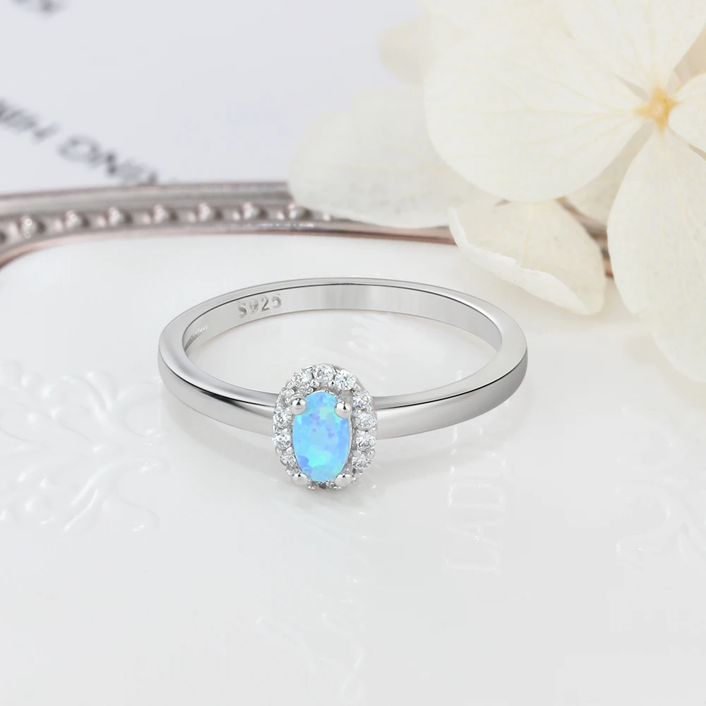 Silver Rings Oval Blue Pink White Fire Opal Ring Zircon 6 7 8 Size silver rings silver ring