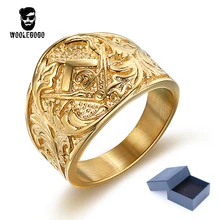 

Luxury Gold Masonic Ring for Men Jewelry AG Letter Carved Vintage Stainless Steel Punk Biker Rings Man Gothic Freemasons Ring