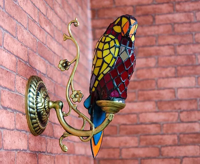 Tiffany Stained Galss Parrot Wall Lamp.3