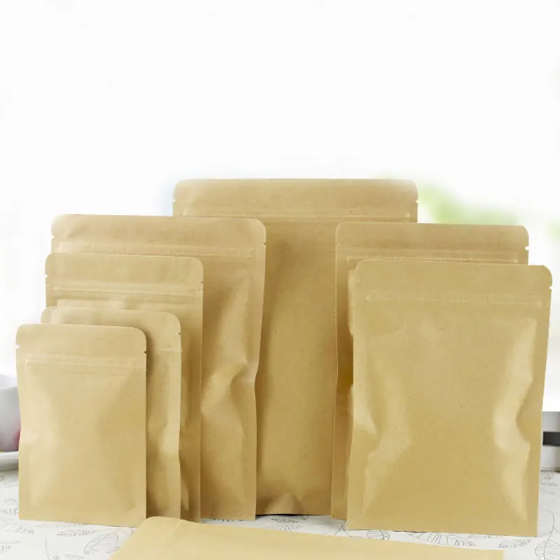 300pcs Flat Brown Kraft Paper Bags For Gifts/candy/tea/food/wedding Not Window No Stand Up Zipper Kraft Bags Crafts Packing Bag