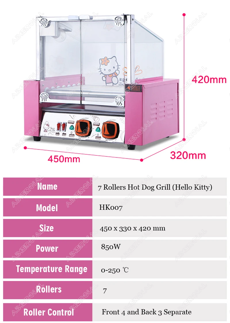 HK007 Electric Hot Dog Grill Stainless Steel Ham Sausage Hot Dog Roller Steamer Boiler Cooking Machine with Cartoon Style