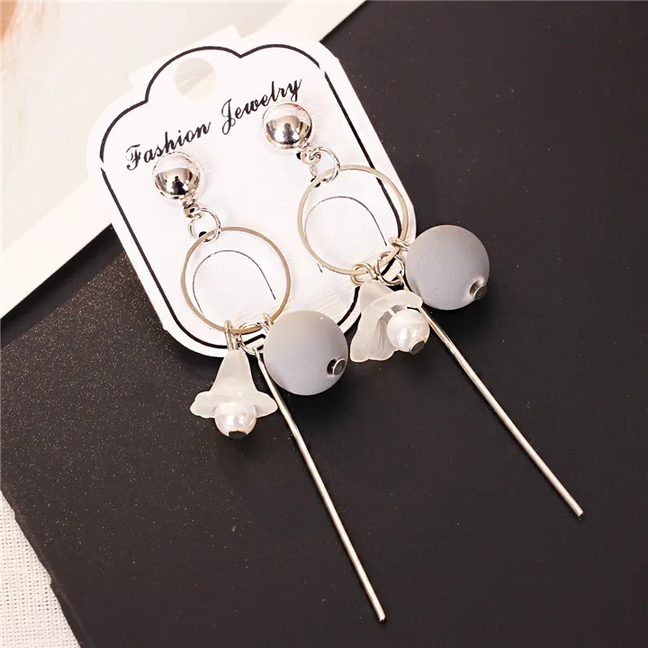 

fashion Morning glory white Pearl drop Earrings romantic gray acrylic Dangle Earrings for women pendientes mujer accessiores