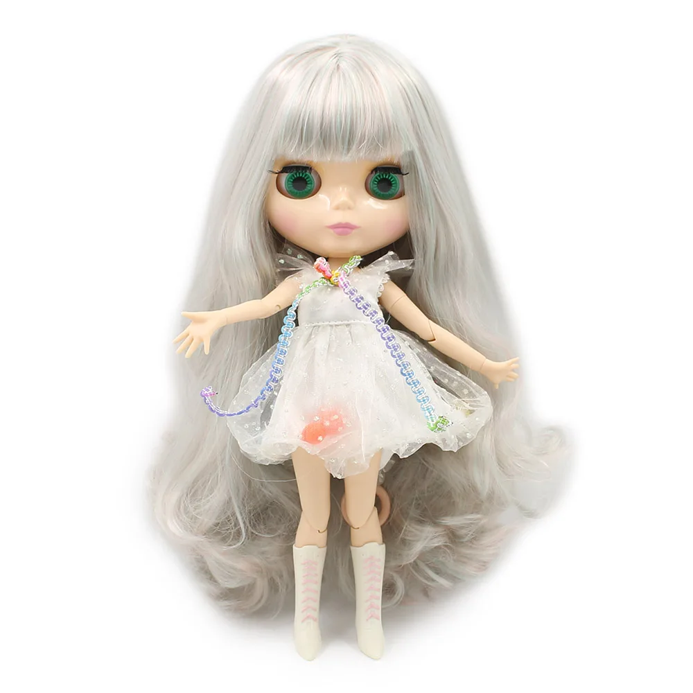 Кукла Обнаженная Blyth 1/6 с шарнирным телом белая кожа челкой Мятная смесь серые