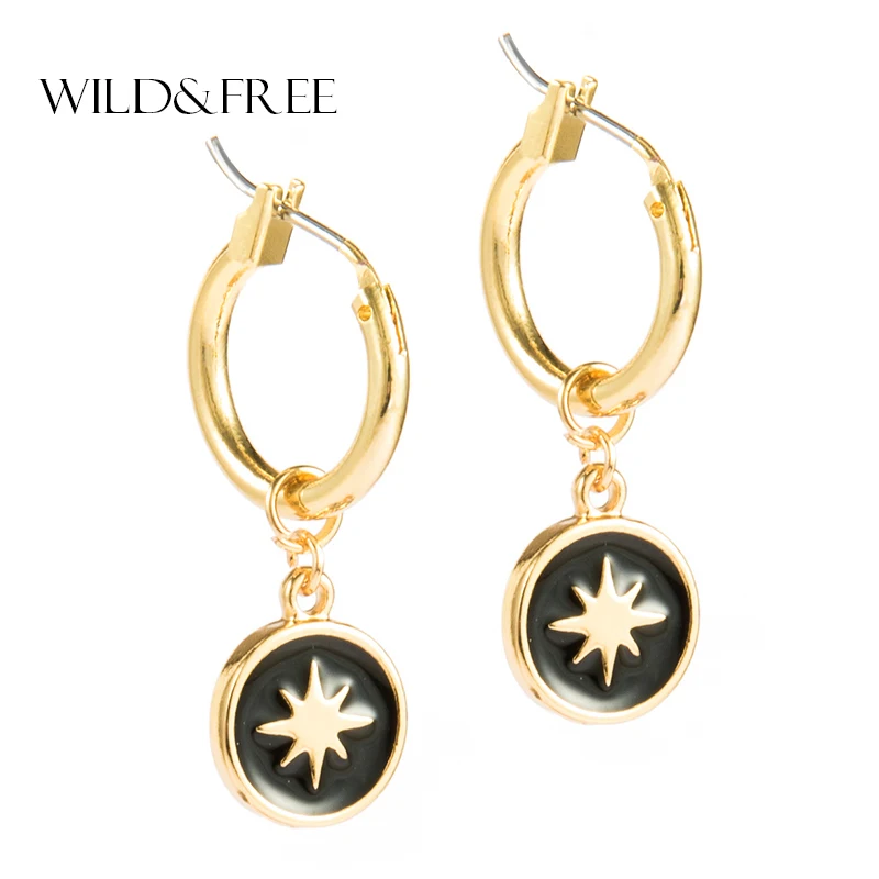 

Wild&Free Fashion Jewelry Star Hoop Earrings For Women Girls Small Hoops Round Cross Charm Earrings 2019 Drop Shipping Jewelry