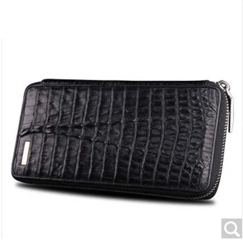 

Beijue Crocodile leather men's clutch bag crocodile leather large zip stitching wallet Black