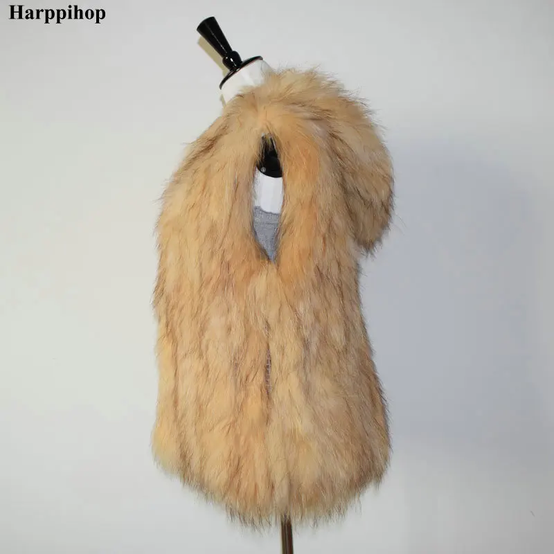 

2018 New Arrival Fashion Women Genuine Raccoon Fur Vest Gilet Fur Waistcoat with Hood Knitted Fur Vests