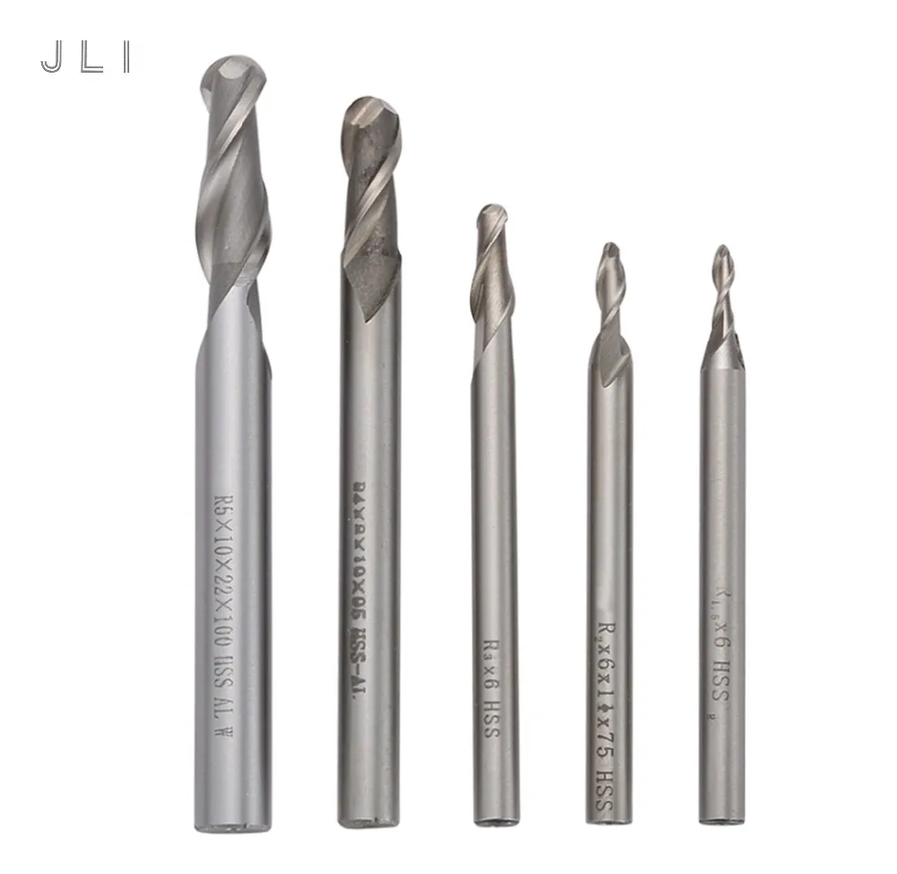 

JLI 5Pcs R1.5/2/3/4/5mm Milling Cutter 2 Flute Lathe Cutter Straight Shank Tools Carbide End Mill CNC Bit Tools HSS