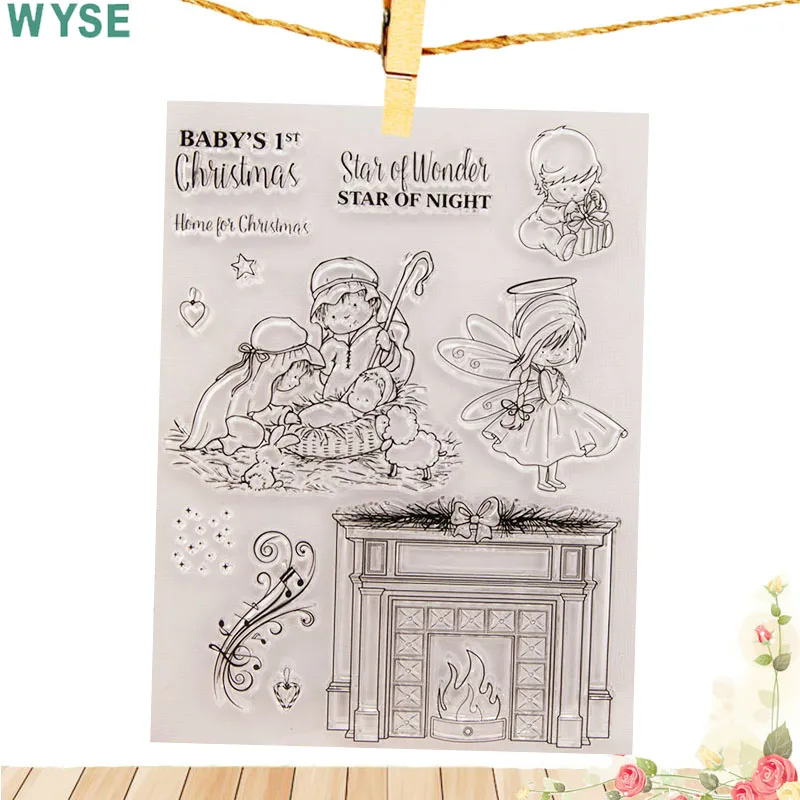 

Baby Christmas clear Stamps Angel kids Rubber Silicone Stamps fireplace for Scrapbooking Decoration Invitation card making