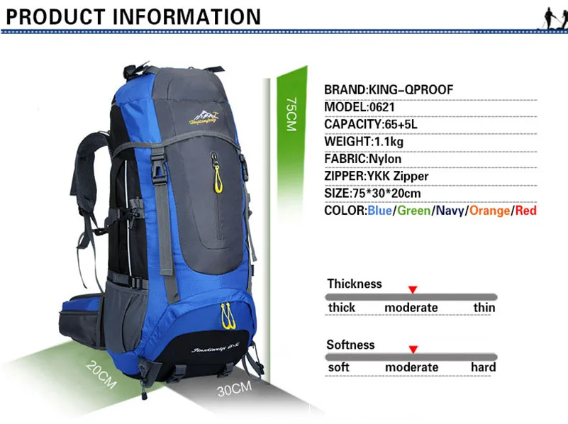 65L рюкзак походные рюкзаки Горный рюкзак Водонепроницаемый рвущийся рюкзак Многофункциональный Кемпинг призвание скалолазание