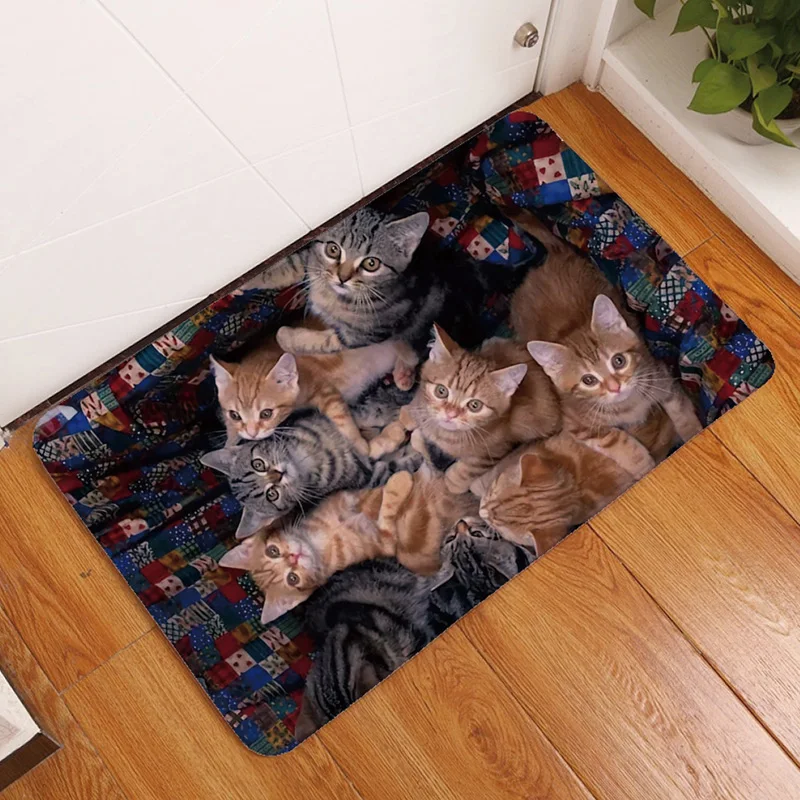 3D Vintage Entrance Mat Waterproof Cute Cat Puppy Print Floor Mats Bedroom Carpet Anti-Slip Kitchen Toilet Doormat Home Decor