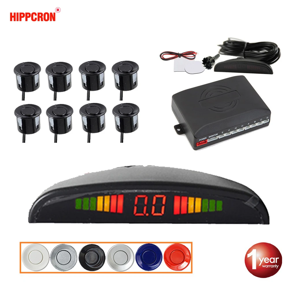 

Hippcron Car Parking Sensor Kit 8 Sensors 22mm Backlight LED/LCD Display Reverse Backup Radar Monitor Detector System6 Colors