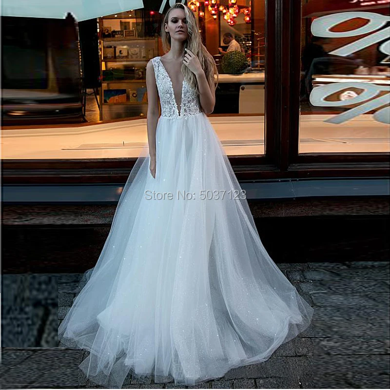 Сверкающие Свадебные платья без рукавов трапециевидной формы Vestido De Noiva