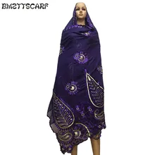 New african scarfs muslim women big embroidery cotton scarf cotton match net embroidery scarf with stones BM599