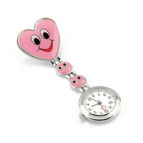 

YCYS-Heart Quartz Movement Clip Nurse Brooch Fob Tunic Watch Smiley Face