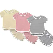 Pudcoco/ г. летняя футболка с короткими рукавами для маленьких мальчиков и девочек топы+ шорты, sunsuit, одежда повседневный комплект в полоску