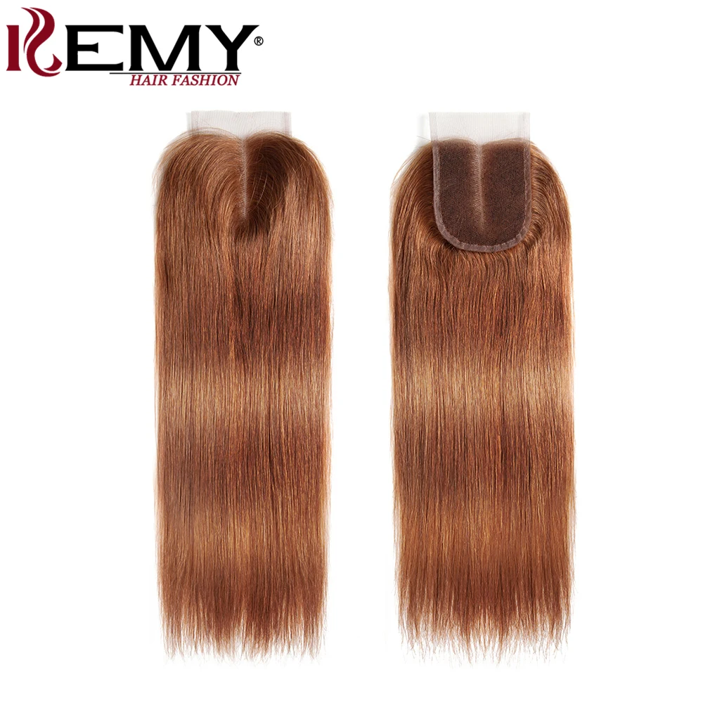 Brazilian Straight Human Hair Bundles With Closure 4*4 KEMY HAIR Pre-Colored 100% Human Hair Weave Bundles 3PCS Non-Remy Hair
