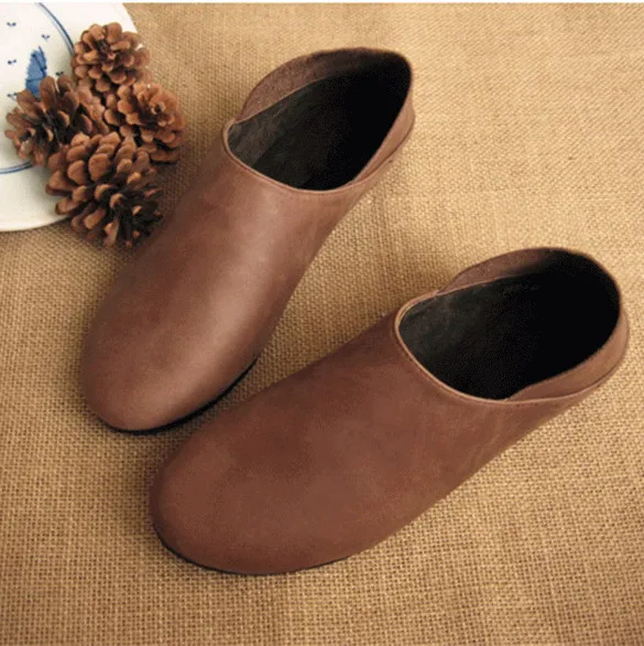 CareaymadePure/Женская обувь на плоской подошве из натуральной кожи ручной работы; удобная кожаная обувь с закрытым носком в стиле ретро; 2 цвета - Цвет: Coffee