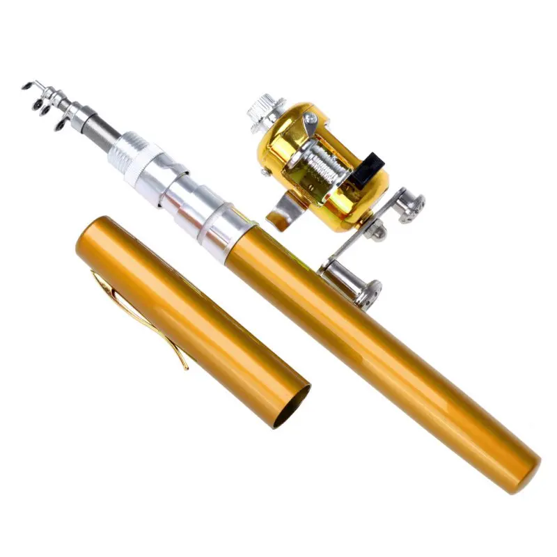 Aluminium Alloy Brass Portable Mini Alloy Telescopic Pocket Pen Shape Fishing Rods Reel Poles 1 Fishing Rod And Reel