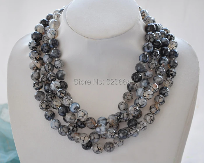 

4row 18" 10mm gray black round faceted bead necklace