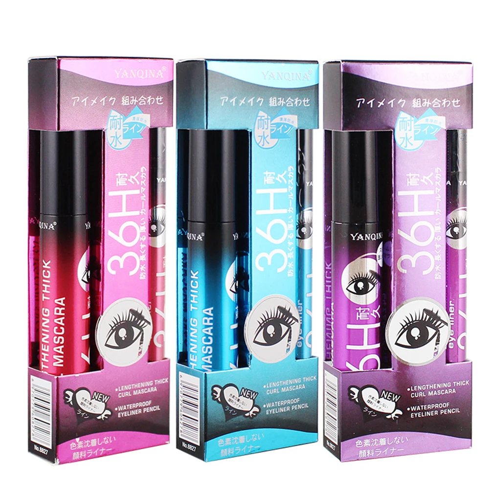 

2in1 New 36H Black Waterproof Liquid Mascara 3D Mascara Make Up Set Long-lasting Waterproof Eye Makeup Tools for eyeshadow
