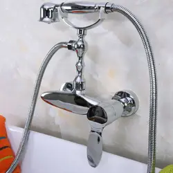 Современный Настенный хром латунь Ванная комната Clawfoot ручной душ кран смесителя набор телефон Форма рук спрей ana179