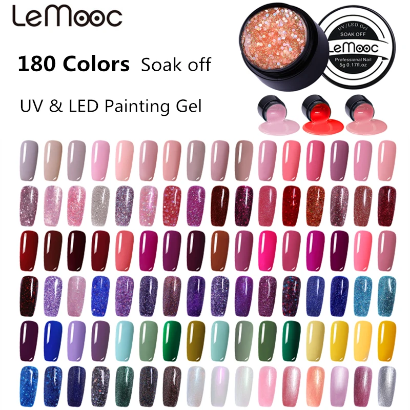 

LEMOOC 5ML Painting Gel Varnish 180 Colors Gel Nail Polish Set For Manicure DIY Top Base Coat Hybird Design Of Nail Art