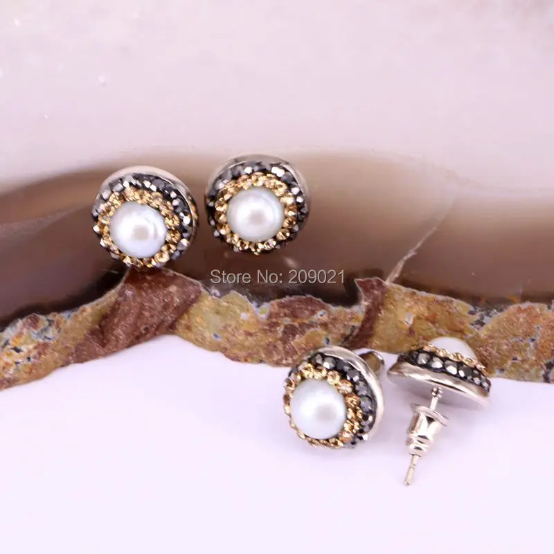 Fashion ~ 10pair Pave Rhinestone Shell Stud Earrings For Jewelry Finding | Украшения и аксессуары