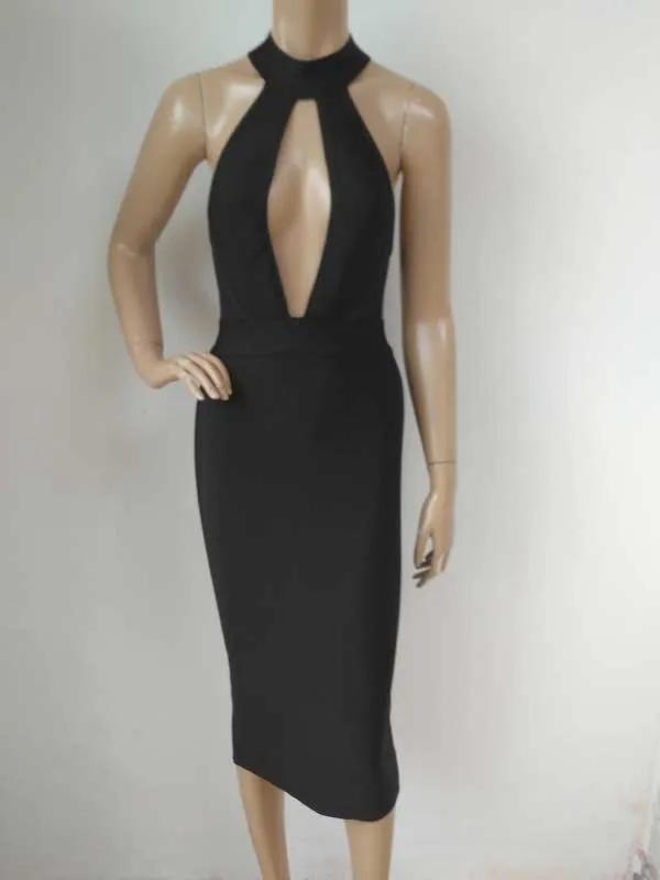 factory wholesale New Dress Black V neck Black V neck