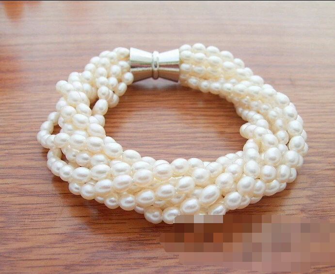 

free shipping 01491 9Strds White Rice Pearl Bracelet