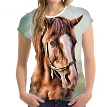 Noisydesigns Винтаж Для женщин Летняя футболка 3D Crazy Horse животного женские топы Повседневное короткий рукав; футболка для девочек женственный