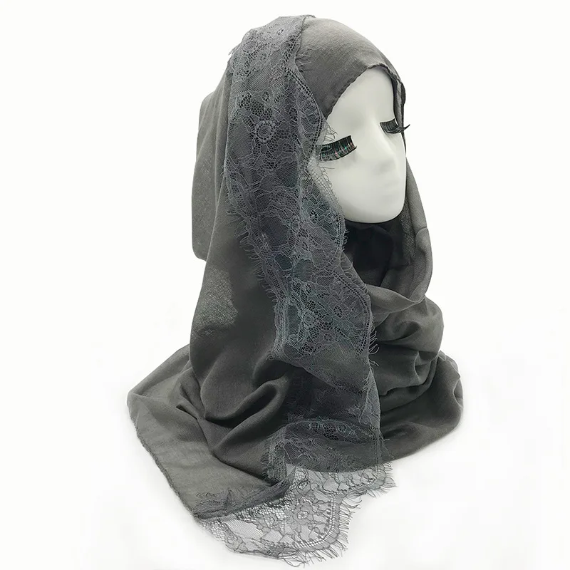 Женский однотонный хлопковый кружевной шарф, голова хиджаб, цельное покрытие, шали из фуляра, femme, повязка на голову, исламский мусульманский магазин хиджаб
