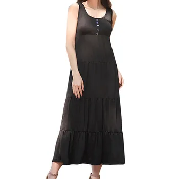 

Ladies Fit And Flare Dresses Solid Long Button Sleeveless Square Neck Tank Dress Sexy Empire Printing Polyester