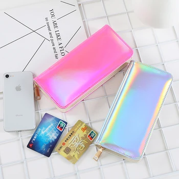 

Holograph Leather Women Wallet Fashion Long Money Clip Wallet Zipper Purse Money Card Phone Holder Carteira Feminina Women Gifts