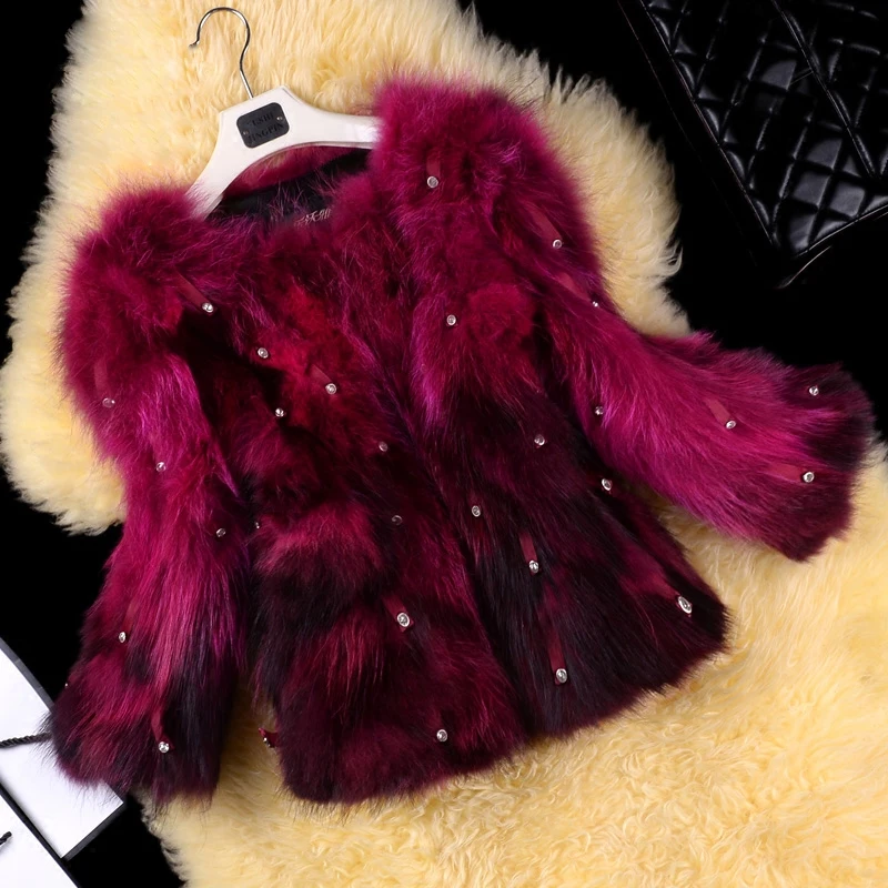 Пальто с натуральным мехом енота из чистого камня, верхняя одежда для женщин, модные элегантные куртки из натурального меха с круглым вырезом и рукавом 3/4, Осень-зима