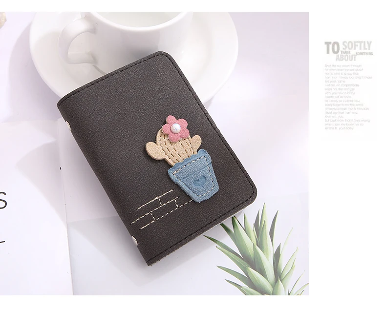 Cute Cactus Function 24 Bits Card Holder Case Bag New Top Matte Leather Women Girl Business Credit ID Passport Cover Card Wallet