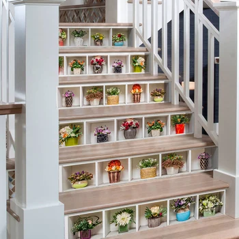 

6 Pcs/Set 3D Landscape Self-adhesive Stairs Risers Sticker Mural Staircase Sticker Waterproof Home Wallpaper Decor Stair Sticker