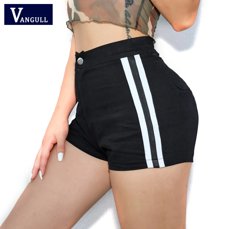 

Vangull Black Side Striped Shorts Women's Sexy Skinny Pockets Cotton Shorts Streetwear 2019 New High Waist Shorts Feminino