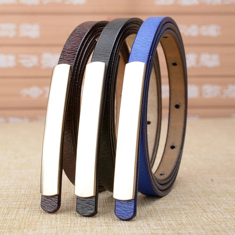 

Fashion 1.2cm Wide Women Gold Long Metal Buckel Leather Belt Waistband Ladies Girls Accessories Narrow Thin Waistband Belts