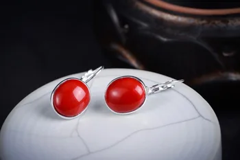 

LADY'S ELEGANT RED BLACK OPALS 925 SILVER HOOK DANGLE EARRINGS Brincos Ohrringe Sterling Silver Jewelry Earring