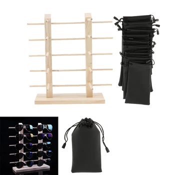 

Wood Sunglasses Eyeglass Rack Display Stand Holder Bags for 10 Pair Glasses