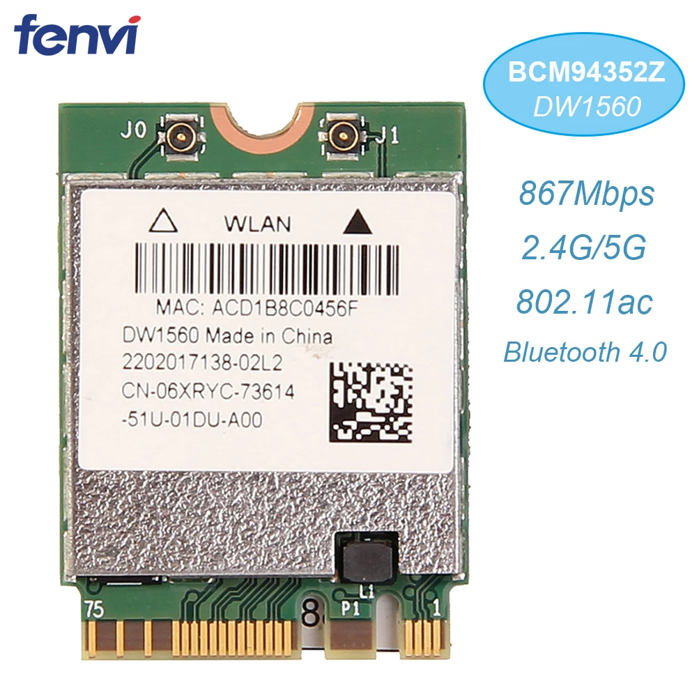 Inalámbrico AC1200 Broadcom BCM94352Z DW1560 867Mbps BT 4,0 802.11ac NGFF M.2 WiFi tarjeta WLAN para ventana portátil Mac Hackintosh OS - 1