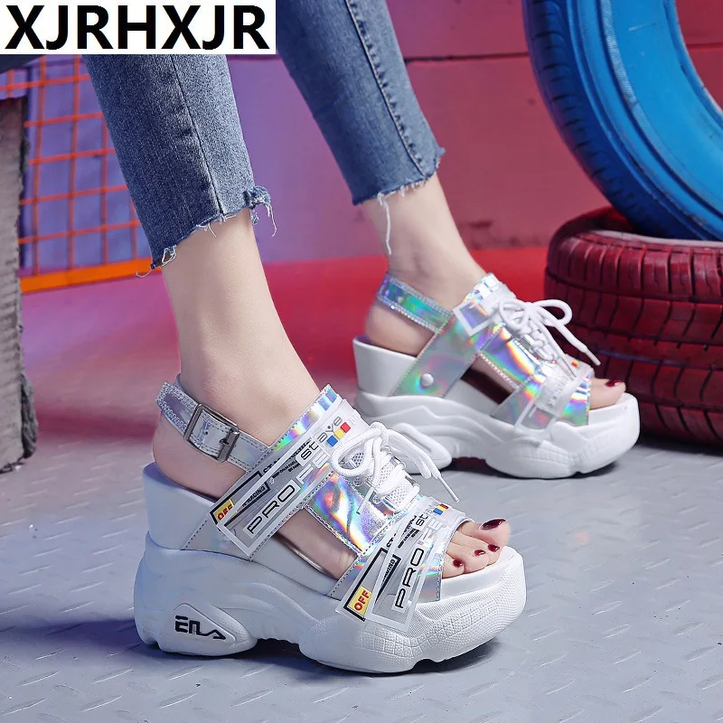 

XJRHXJR 2019 the new 11cm Platform Women Wedge sandals Shoes Women Sneakers Summer Zapatos Mujer Woman Sandals size 34-39