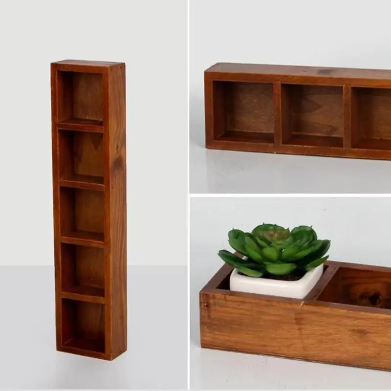 

5 Grids Wooden Succulents Flowerpot Storage Box Balcony Desktop Debris Cosmetic Holder Household Organizer Storage Box