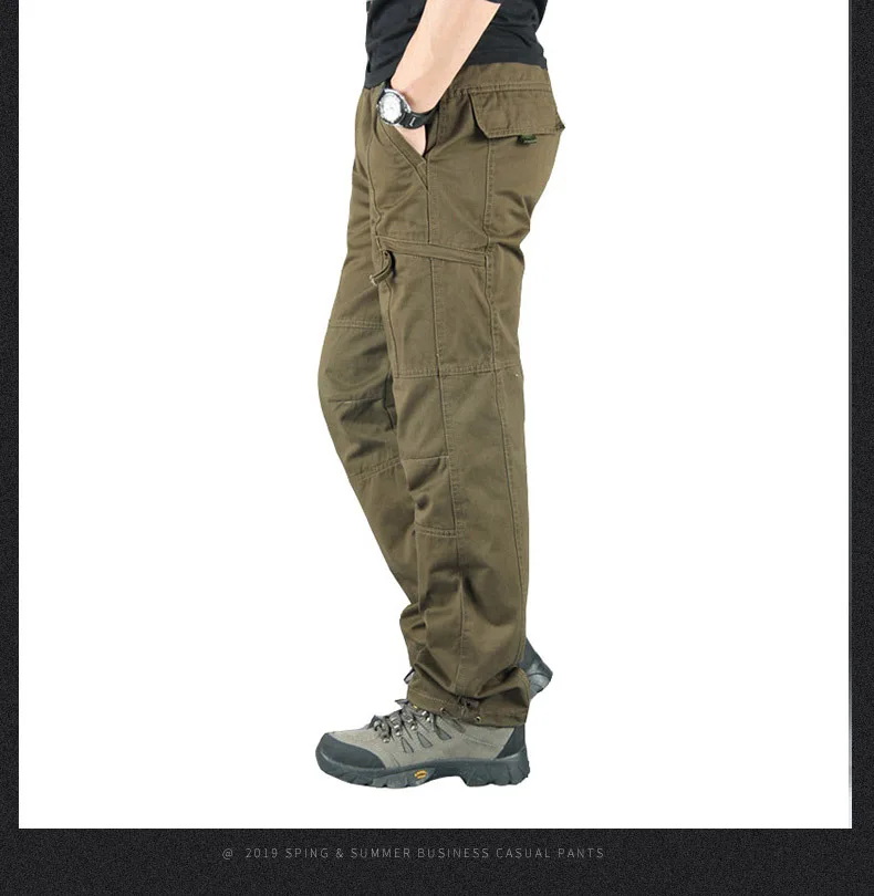 Брюки карго мужские военные Рабочие Комбинезоны свободные прямые тактические брюки мульти-карманные Мешковатые повседневные хлопковые брюки слаксы мужские