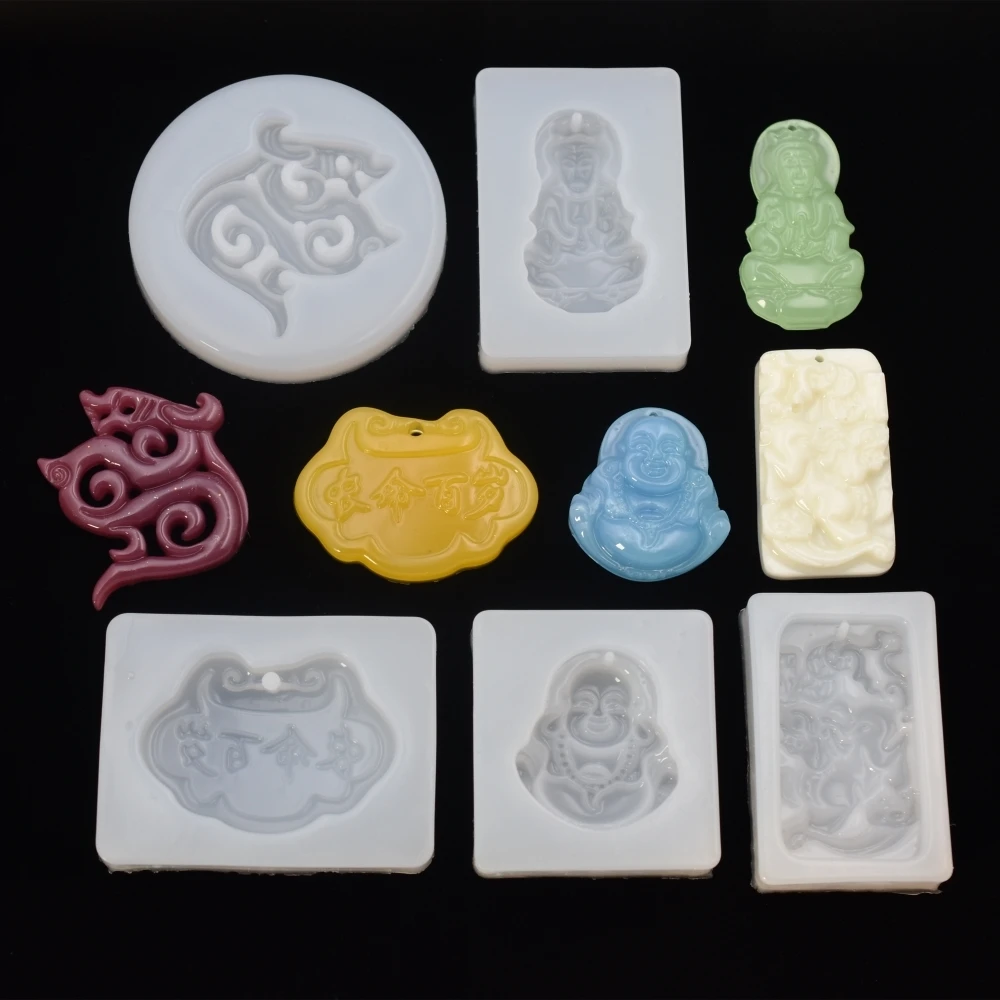 

SNASAN 5pieces Guanyin buddha pendant with hole Silicone Mold Resin Silicone Mould Jewelry Making geometry molds Square Round