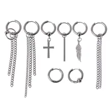 Korean Jewelry Titanium Steel Earrings Long Men Boys Hoop Chain Drop Earrings Korean Jewelry Titanium Steel Earrings Long Men Boys Hoop Chain Drop Earrings