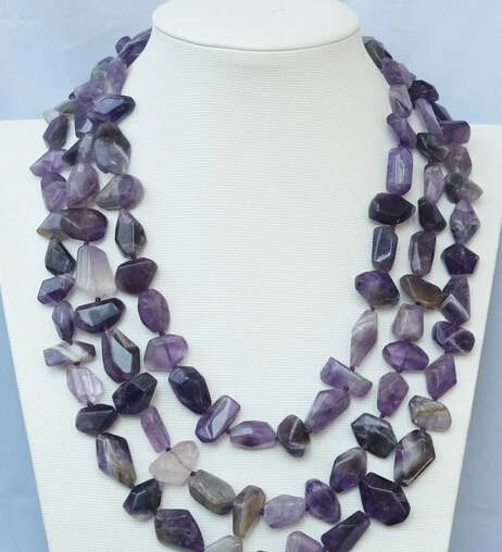 

huij 004042 3strds Natural Amethyst Faceted Nugget Necklace