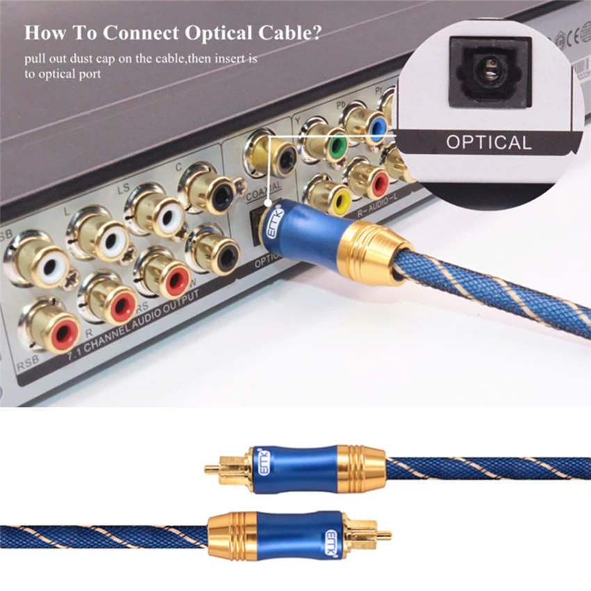 EMK 2017 new 5.1 Digital Sound SPDIF Toslink Cable fiber optical toslink audio cable Connector adapter with braided jacket 15m (3)